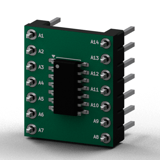 Static 3D Render of SOIC-14 (3.9×8.7mm) x1 x1 breakout