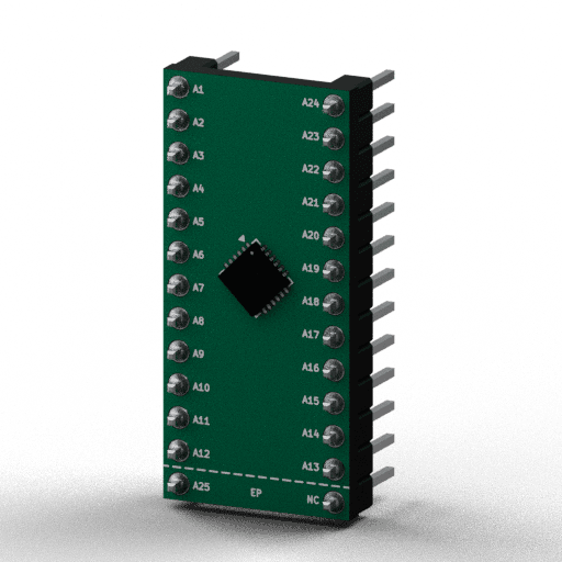 Static 3D Render of QFN-24-1EP (4×4mm, EP) x1 x1 breakout
