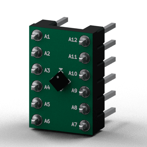 Static 3D Render of LGA-12 (2×2mm) x1 x1 breakout