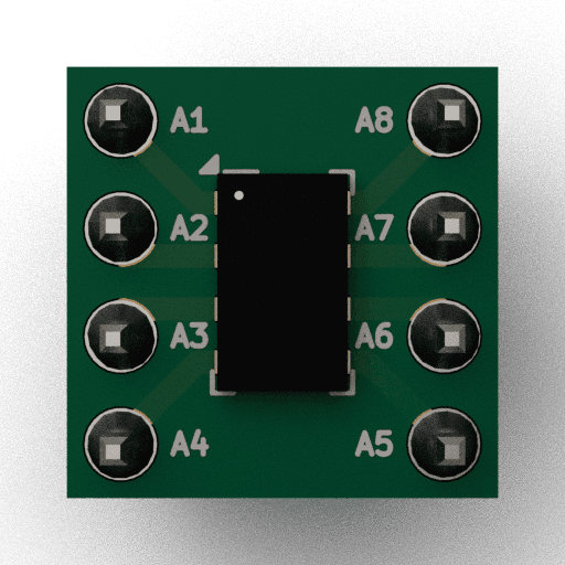 Schematic 3D Render of LGA-8 (3×5mm) x1 x1 breakout
