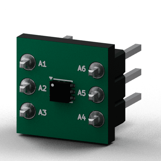 Static 3D Render of DFN-6 (2×2mm) x1 x1 breakout